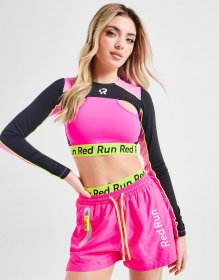 Red Run Activewear Twin Flame Cutout Long Sleeve Crop Top