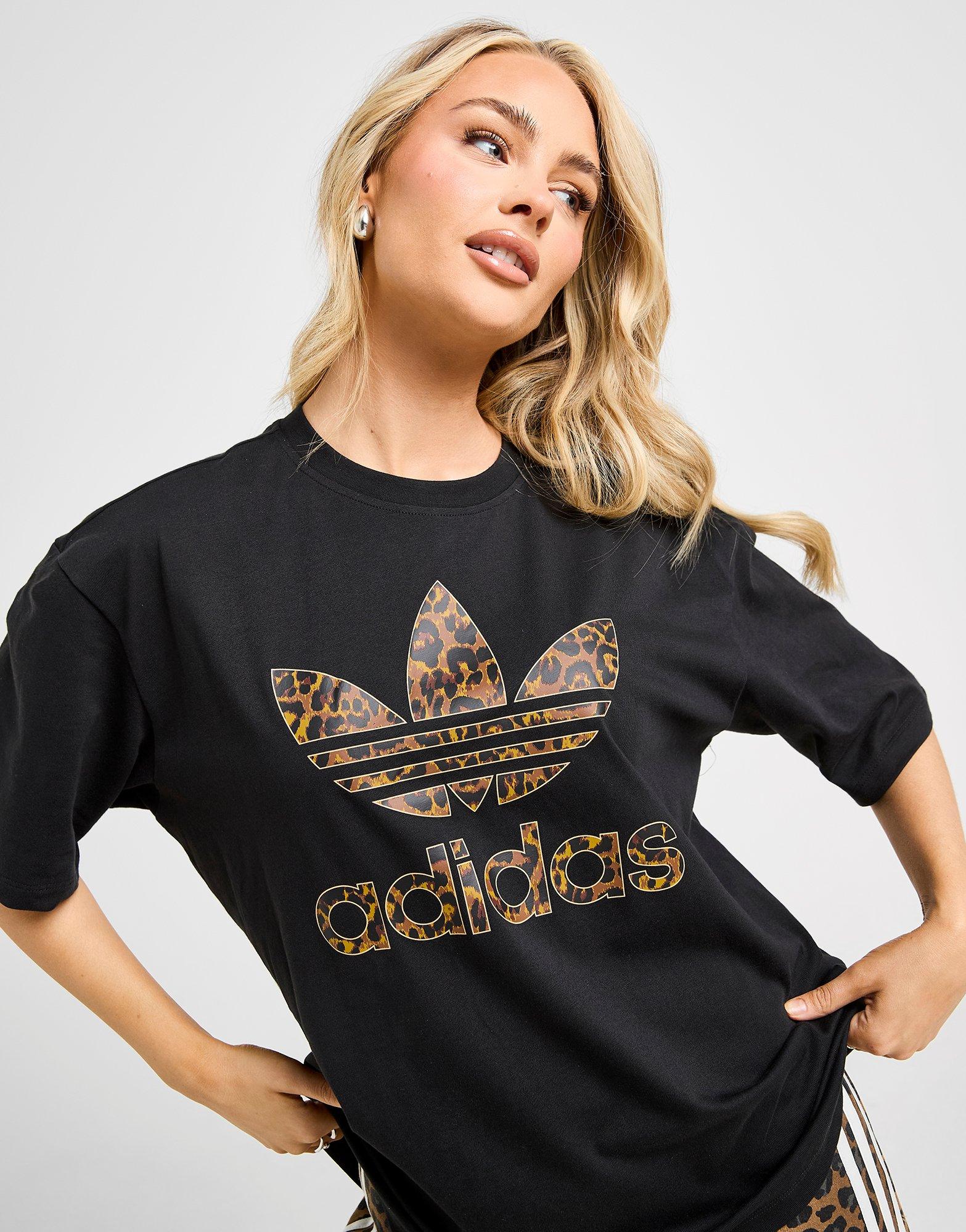adidas Originals Leopard Print Trefoil Boyfriend T-Shirt