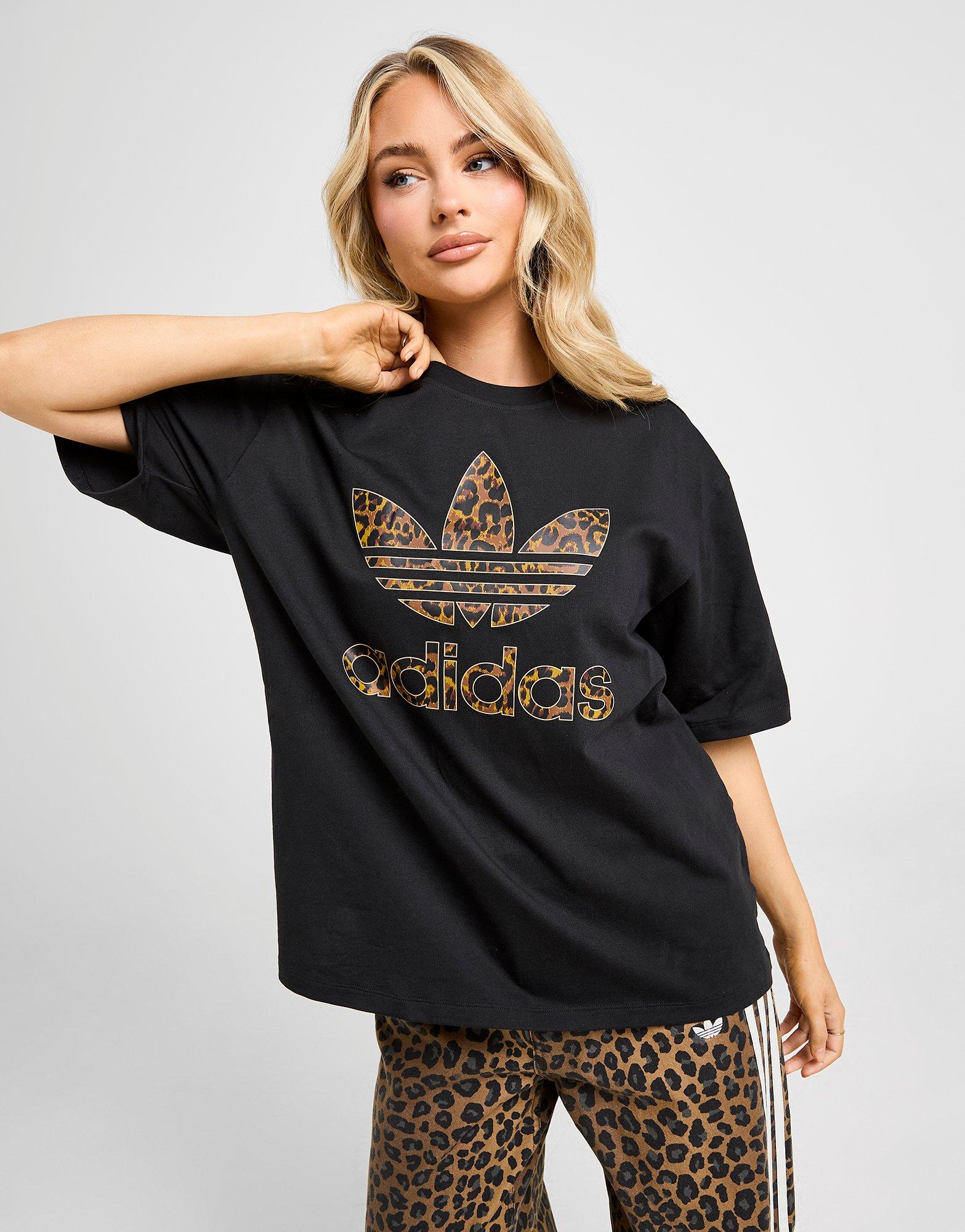adidas Originals Leopard Print Trefoil Boyfriend T-Shirt